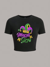 Casual Minimalist Pattern Round Neck Short Sleeve Fitted Cropped Women T-Shirt, Suitable For